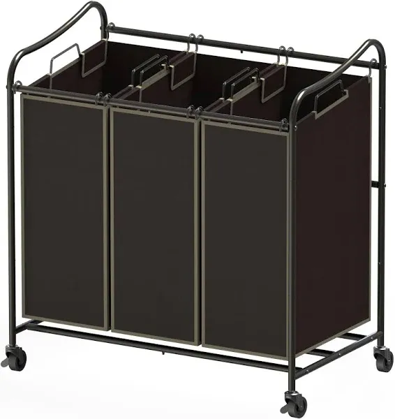 3-Bag Laundry Sorter Cart W/ Sturdy Frame Heavy-Duty Casters 13 Gallons Portable