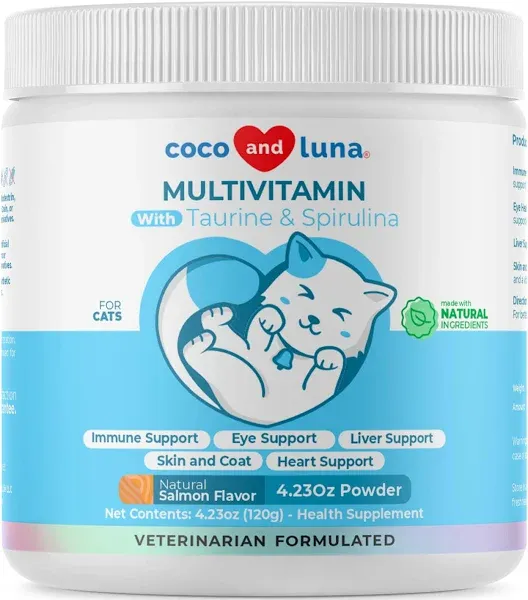 10 in 1 Multivitamin for Cats - 4oz Powder - L-Lysine, Taurine, and Spirulina...