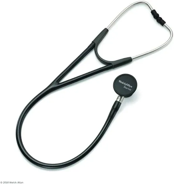 Welch Allyn 5079-125 Harvey Elite Adult Cardiology Stethoscope, Black, Double-Head Chestpiece, Dual Lumen Tubing, 28"