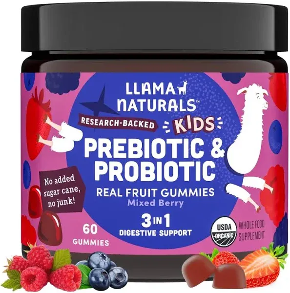 Llama Naturals Real Fruit Probiotic & Prebiotic Gummies for Kids (Mixed Berry)