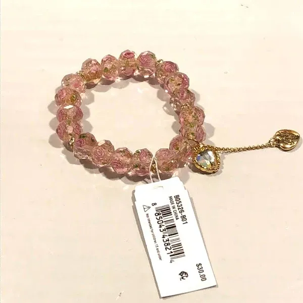 Betsey Johnson Multifaceted Rose Glass Beads Stretch Bracelet Pink