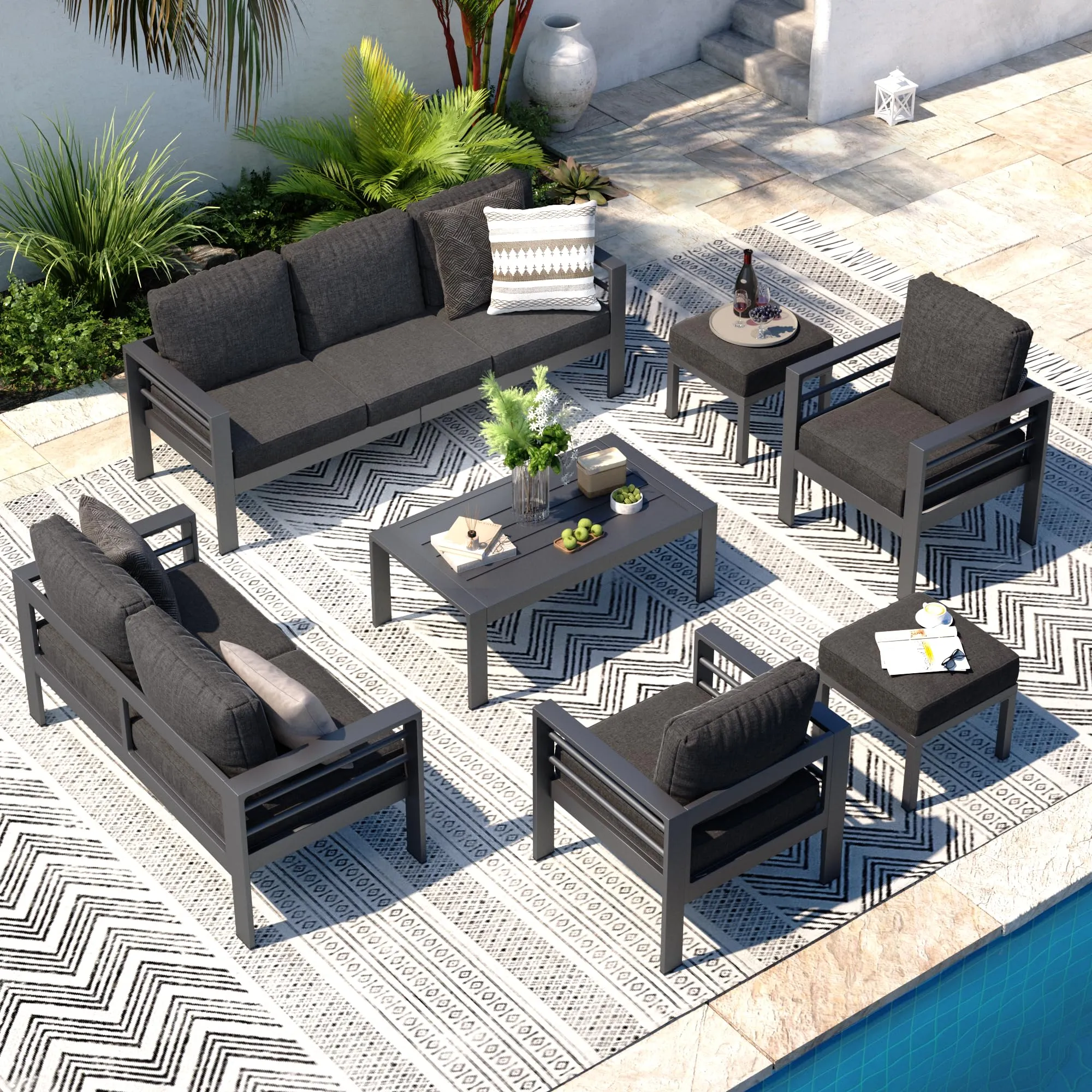 AECOJOY 7 Pieces Aluminum Patio Furniture Set Outdoor Conversation Set