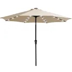 9FT Beige Patio Umbrella, LED Lighted Solar Outdoor Umbrella Pool, Deck &amp; Yard