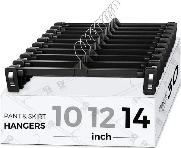 Smartor Plastic Pants Hangers - 30 Pack, Black Pant Hangers, Shorts Hangers with Non-Slip Clips, Dress, Heavy Duty Hangers as Trouser Hangers, Skirt Hanger,Jean Hangers, Dress Hanger (14 Inch)