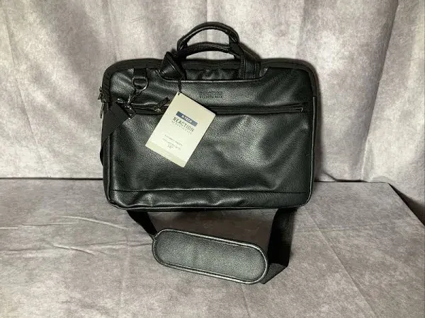 Kenneth Cole Reaction ProTec Faux Pebbled Leather Slim 16" Laptop Business Briefcase / Tablet Bag, Black