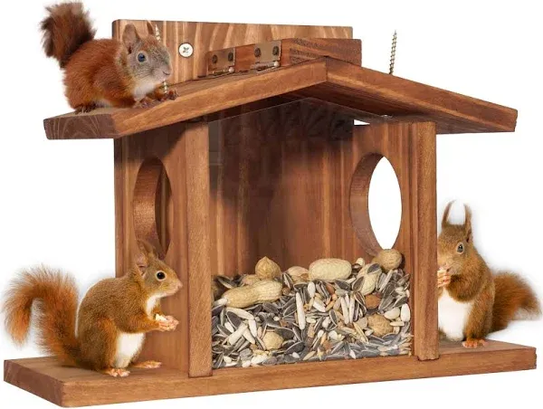 Wood Squirrel Feeder, Squirrel Feeders for Outside Winter, Wooden Chipmunk Fe...