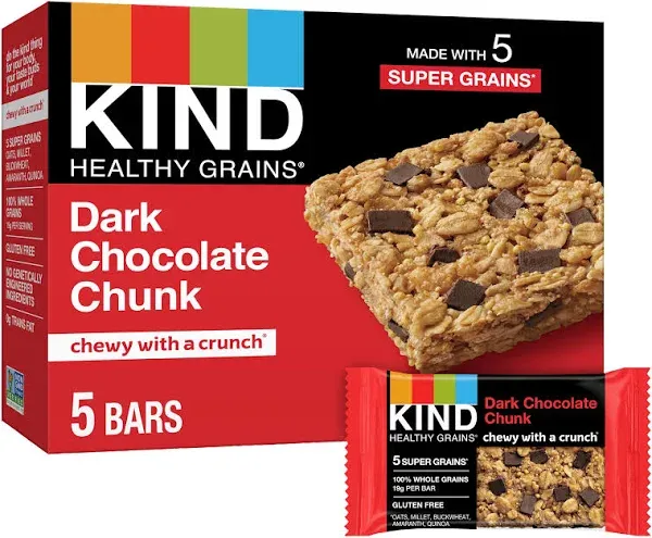 KIND HEALTHY GRAINS Dark Chocolate Chunk Bars, Gluten Free Bars, 1.2 OZ Bars (40 Count)