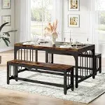 Tribesigns Dining Table Set, 3-Piece Kitchen Table with 2 Benches for 4-6 People, Brown