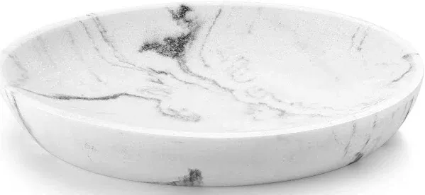 Luxspire Soap Dish, Resin Soap Tray Soap Holder Container Box, Marble Pattern Oval Soap Plate Case, Sponge Dish Scrubbers Tray Holder for Bathroom Vanity Shower Kitchen Sink Counter Top, Gravel White