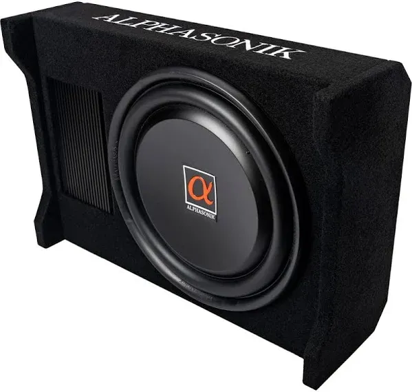 Alphasonik AS120A 12" 1500 Watts with a Built-in Amplifier Down-Firing Shallow Mount Enclosed for Tight Spaces in Cars and Trucks, Slim Thin Loaded Subwoofer Air Tight Sealed Bass Enclosure