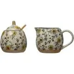 Creative Co-op Hand-Painted Floral Sugar & Creamer Set