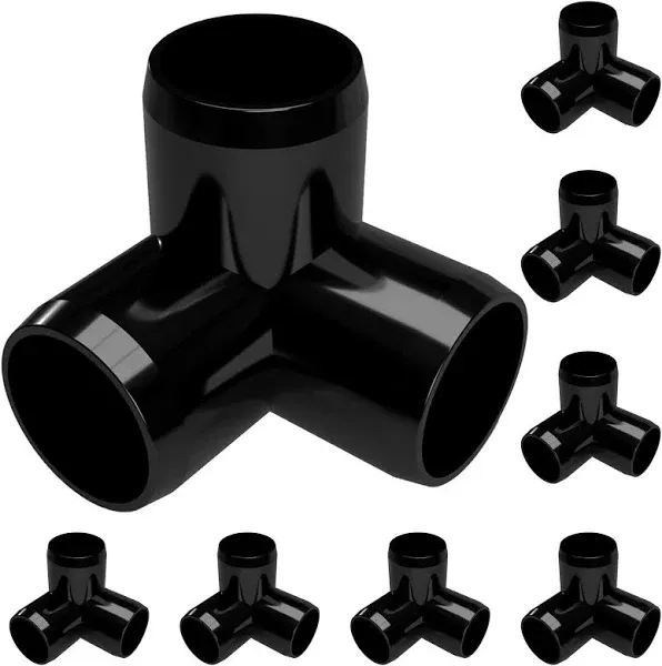 3/4&#034; 3-Way PVC Elbow Fitting, Black (8-PK) FORMUFIT Furniture Grade, Made in US