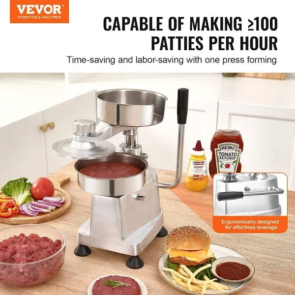 VEVOR Commercial Burger Patty Maker, Hamburger Beef Patty Maker with 3 Convertib