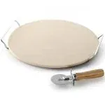 2 Piece Ceramic Pizza Stone with Steel Holder, 13&#034; X 13&#034;