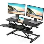 FITUEYES Height Adjustable Standing Desk 36” Wide Sit to Stand Converter Stand Up Desk Tabletop Workstation for Laptops Dual Monitor Riser