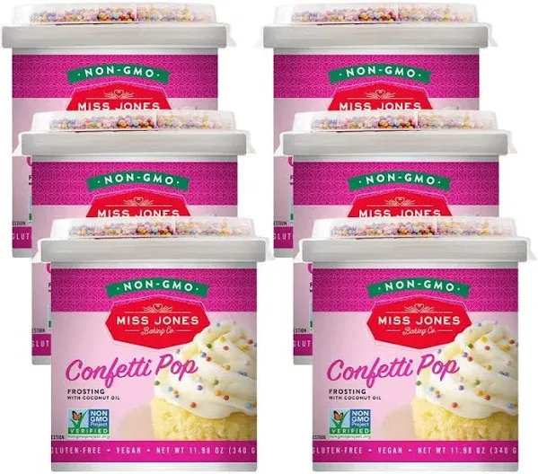 Miss Jones Baking 90% Organic Birthday Buttercream Frosting, Perfect for Icing and Decorating, Vegan-Friendly: Confetti Pop (Pack of 6)