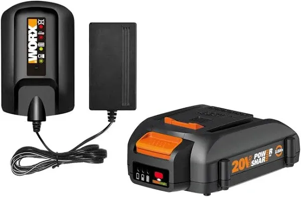 WORX WA3606, 2.0Ah, Indicator, 5 hr Charging Time 20V Battery and Charger, Black & Orange