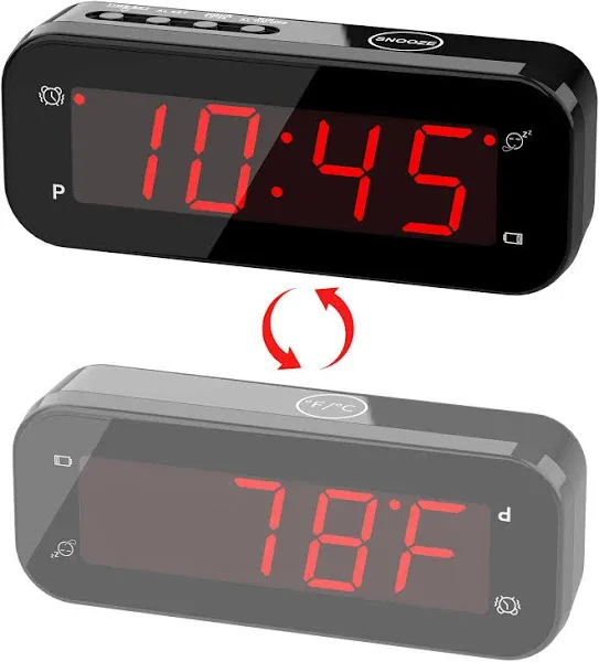 KWANWA 2 in 1 Alarm Clock Indoor Thermometer, Digital Clock with Temperature Display, Adjustable Brightness Dimmer, 12/24Hr, Snooze, Cordless, Battery Operated, Portable Size, Small Alarm Clock