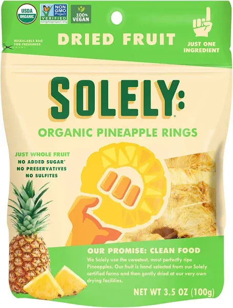 SOLELY Organic Dried Pineapple Rings, Large (Pack of 1) | One Ingredient | Vegan | Non-GMO | No Added Sugar