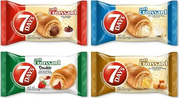 7Days Soft Croissant Variety Chocolate Vanilla Strawberry Caramel (Pack of 24)