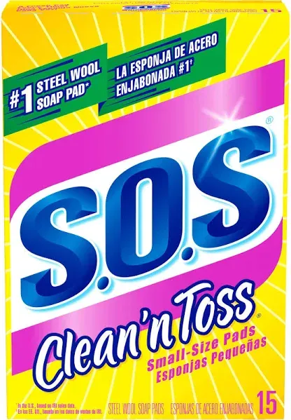 S.o.s Clean N Toss Steel Wool Soap Pads, 15 Count (Pack of 6)