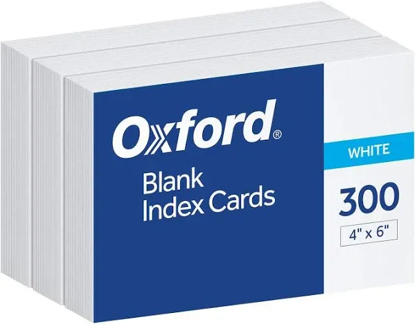 Oxford Blank Index Cards, 4" x 6", White, 300 Count (1 pack) (10002EE)