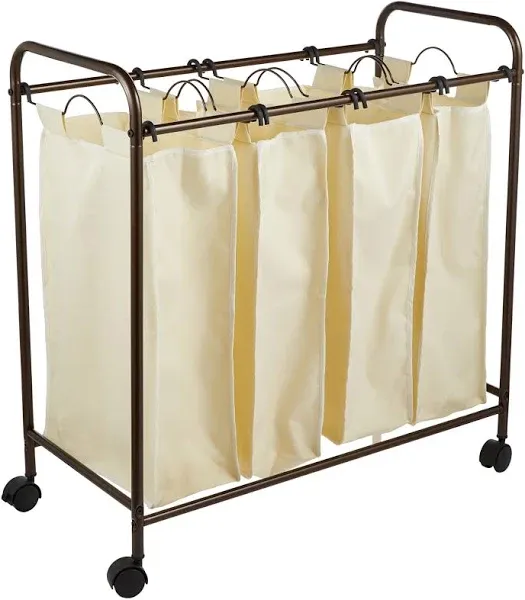 HOUSEHOLD ESSENTIALS Laundry Sorter Rolling Quad 4 Bag Metal Antique Bronze