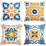 Pyonic Outdoor Waterproof Throw Pillow Covers Set of 4 Floral Printed and Boho Farmhouse Outdoor Pillow Covers for Patio Funiture Garden 18x18 inch Yellow