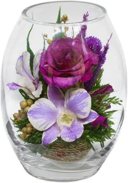 Fiora Flower Long Lasting Pink Roses and Orchids in a Elliptical Glass Vase