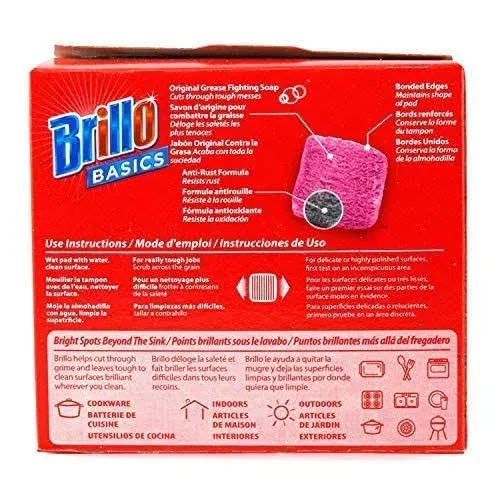 Brillo Basics Pads 8 Steel Wool Scrub Soap Pads Travel Cut Grime Trailer RV