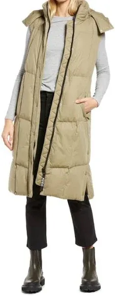 avec Les Filles Hooded Longline Puffer Vest in Dusk