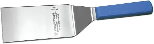 Dexter Cool Blue Basics Stainless Steel Hamburger Turner with Blue Polypropylene Handle - 8"L x 4"W Blade