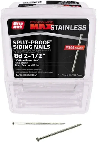 (225-Pk) Grip-Rite Ring Shank Split-Proof Siding Nails 1 lb. Box #13 x 2&#034;