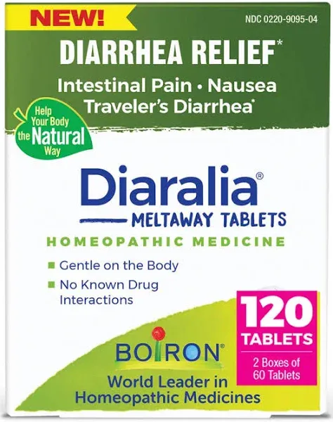 Boiron Diaralia Tablets for Diarrhea Relief, Gas, Bloating, Intestinal Pain, and Travler's Diarrhea - 120 Count (Pack of 1)