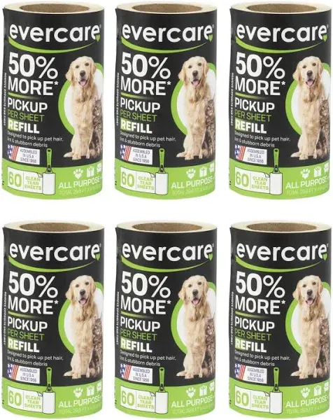 Evercare Pet, Lint Roller Refill, 60 Sheet Roll (6 Pack), 360 Sheets Total, Asso