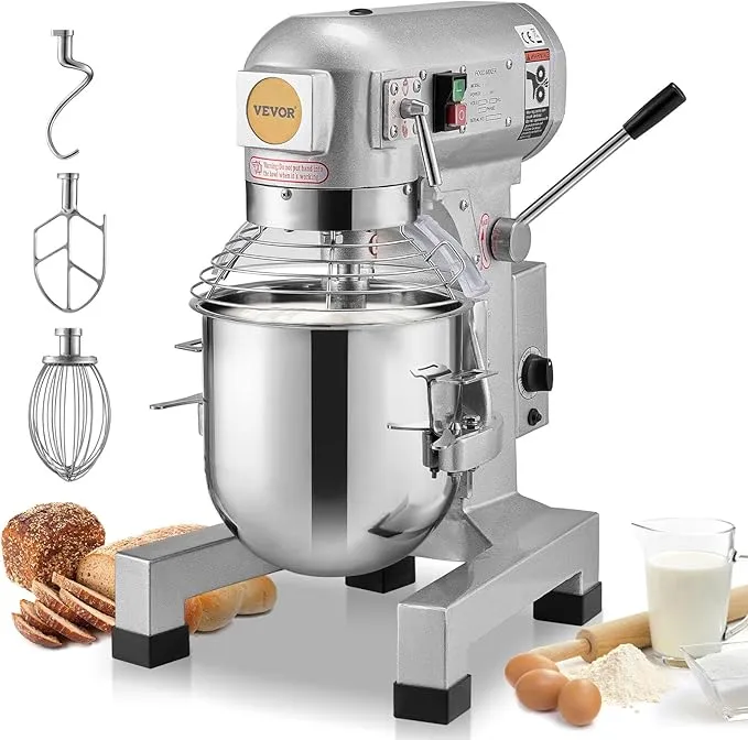 VEVOR Commercial Food Mixer 10Qt, Commercial Mixer with 3 Adjustable Speeds, 550W Dough Mixer,Commercial Stand Mixer with Stainless Steel Bowl