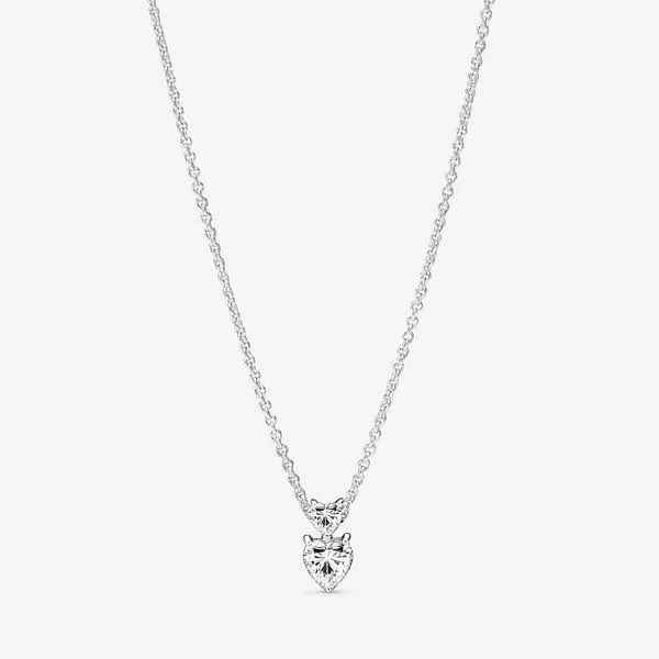 Pandora Double Heart Pendant Sparkling Collier Necklace