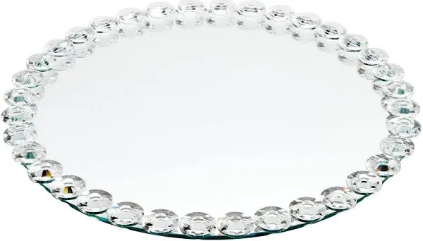 Crystal Bead Mirrored Tray for Perfume, Vanity Organizer Serving Platt