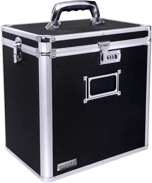 Vaultz Vinyl Record Storage Box - Locking 50 Album Holder & Organizer - Great Alternative to Flimsy LP Crate - 14.4 x 13.4 x 9.6 Inches - Black