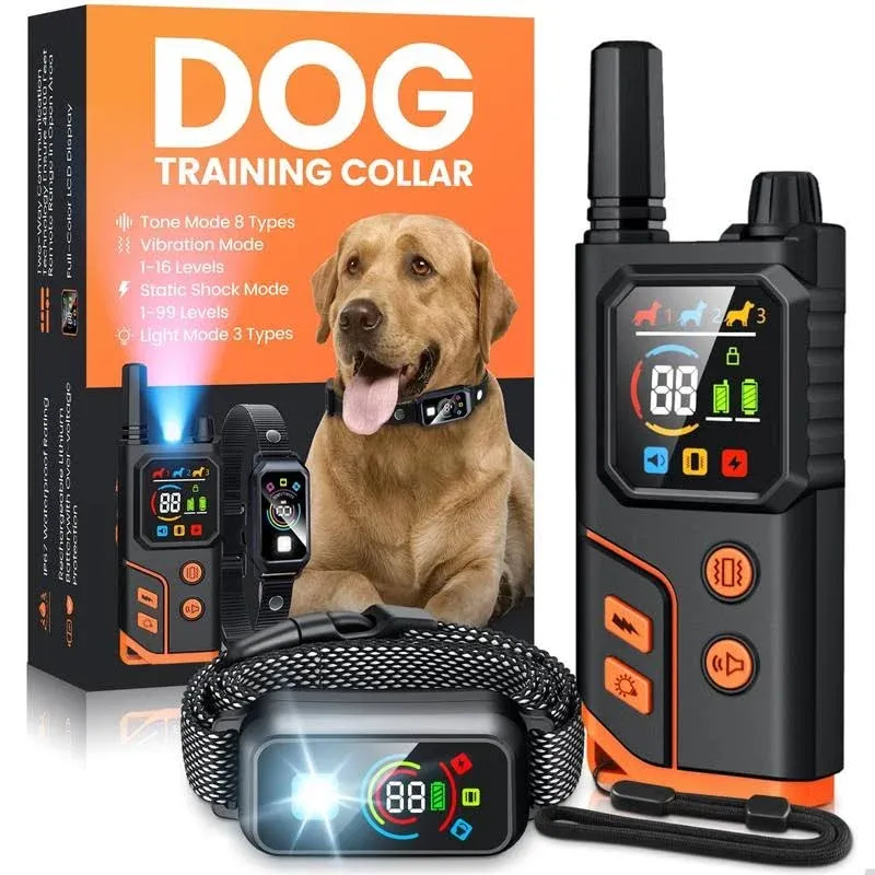 POMPONGO Dog Shock Collar 3300ft with Light for Night Walks, Dog Training Collar with Remote Control, E Collar with Adjustable Pitch Beep,Vibration