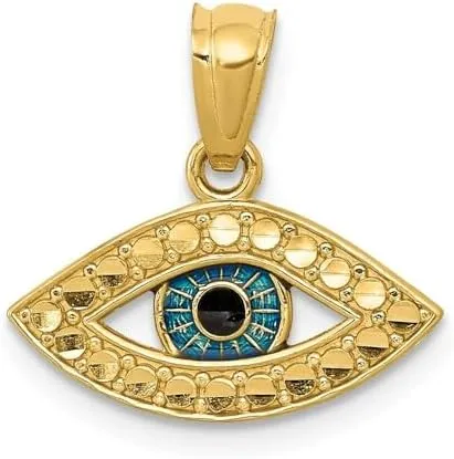 Solid 14K Yellow Gold Diamond Cut Evil Eye Pendant Necklace 18 inch