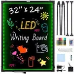 LED Message Writing Board, 32&#034;x24&#034; Illuminated Erasable Lighted Chalkboard, ...