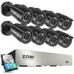 ZOSI 8CH 1080p Security Camera System Outdoor with 1TB Hard Drive H.265+ 8 Channel 5MP Lite Video DVR Recorder with 8x 1080p HD