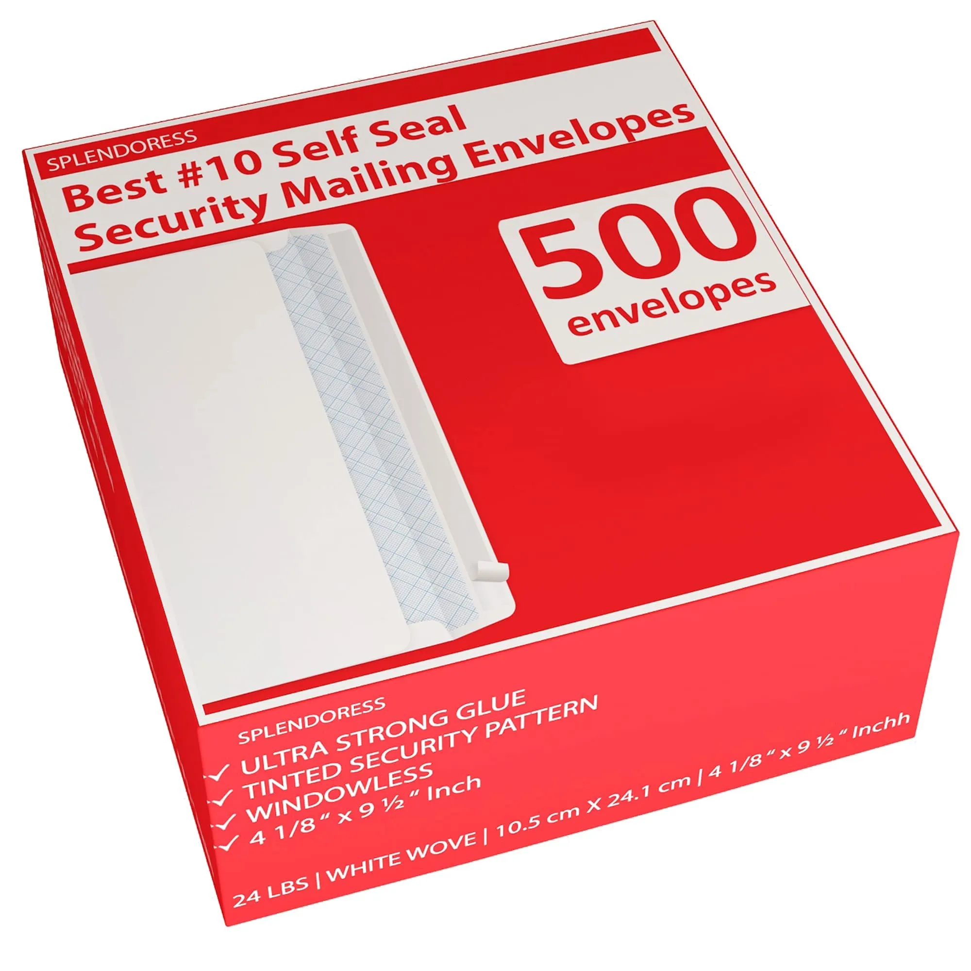 #10 Envelopes Letter Size Self Seal, Business White Security Tinted Peel and Seal, 500 Pack Windowless, Legal Size Regular Plain Envelopes 4-1/8 x 9-1/2 Inches - 24 LB Envelops