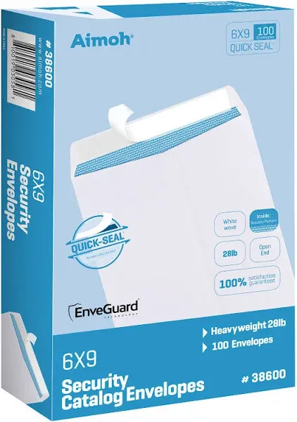 100 6 x 9 Self-Seal Security White Catalog Envelopes - 28lb, 100 Count, Security