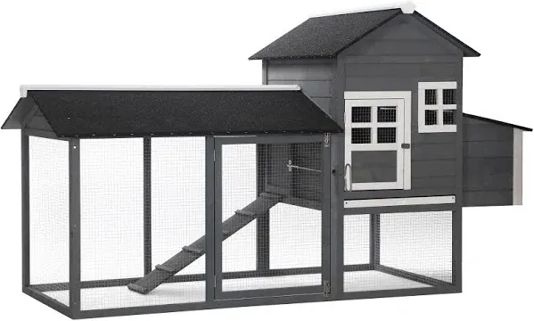 Pawhut 84" Wooden Chicken Coop Hen House Outdoor with Run Nesting Box