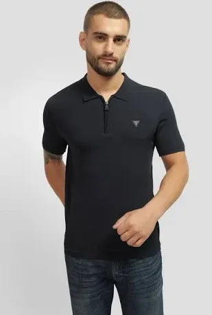 Guess Men's Dane Solid Quarter-Zip Tech Polo Shirt