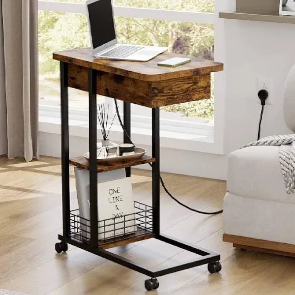 End Table C Shaped Side Table With Charging Station Sofa Table With Storage Clot