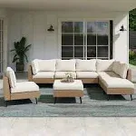 Lausaint Home 8 Pieces Patio Conversation Set, Outdoor Sectional Wicker Sofa PE Rattan Furniture Set with Thick Cushions, Beige