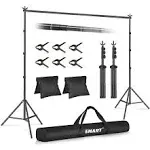 EMART Backdrop Stand 10x10ft(WxH) Photo Studio Adjustable Background Stand Support Kit with 2 Crossbars, 6 Backdrop Clamps, 2 Sandbags and Carrying